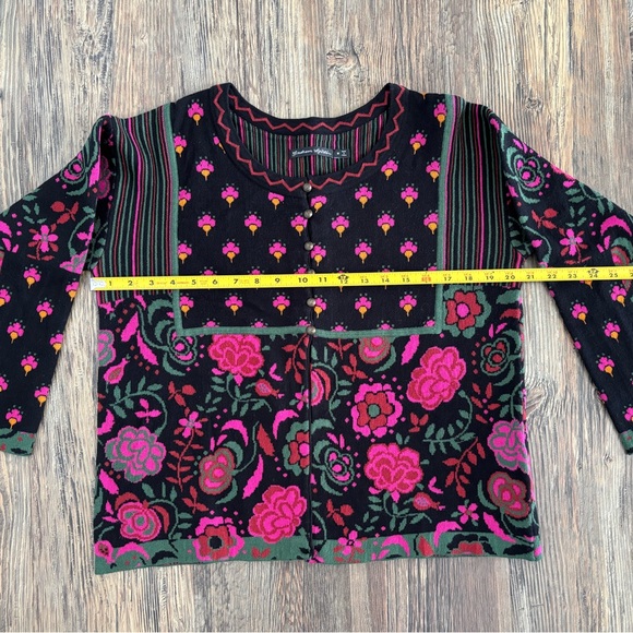 Gudrun Sjödén Knit Cardigan Sweater Medium Black Pink Floral Bold 50% Org Cotton - Picture 8 of 12